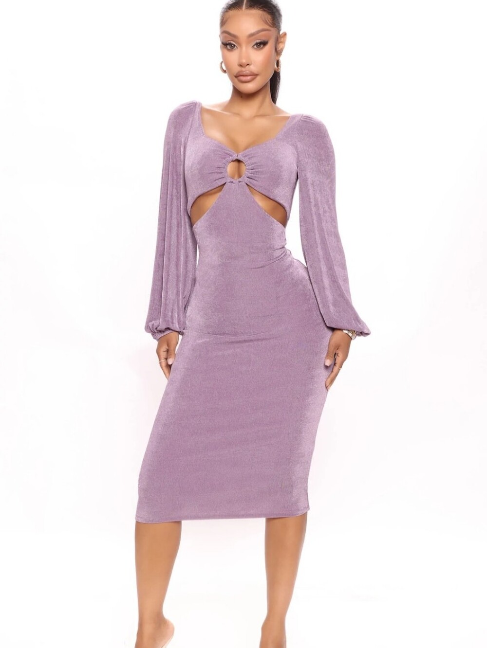 Lilac Cutout Long-Sleeve Midi Dress Size XL NWT